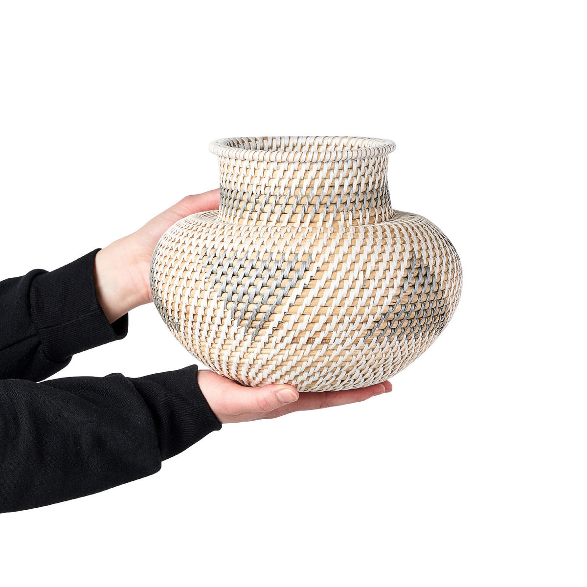 DEKOVASE Rattan weiß Asahan - Weiß, Naturmaterialen (22cm) - Beliani