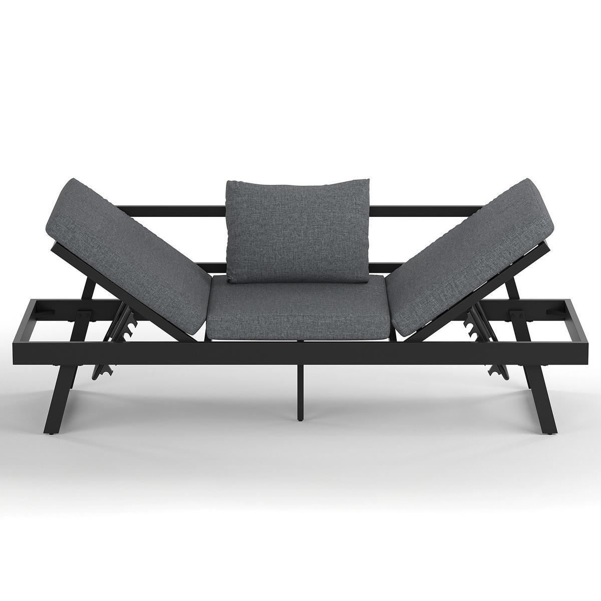 LOUNGESOFA - Aluminium / Polyester - Grau / Anthrazit - Anthrazit, Textil/Metall (204/69/70cm) - home24