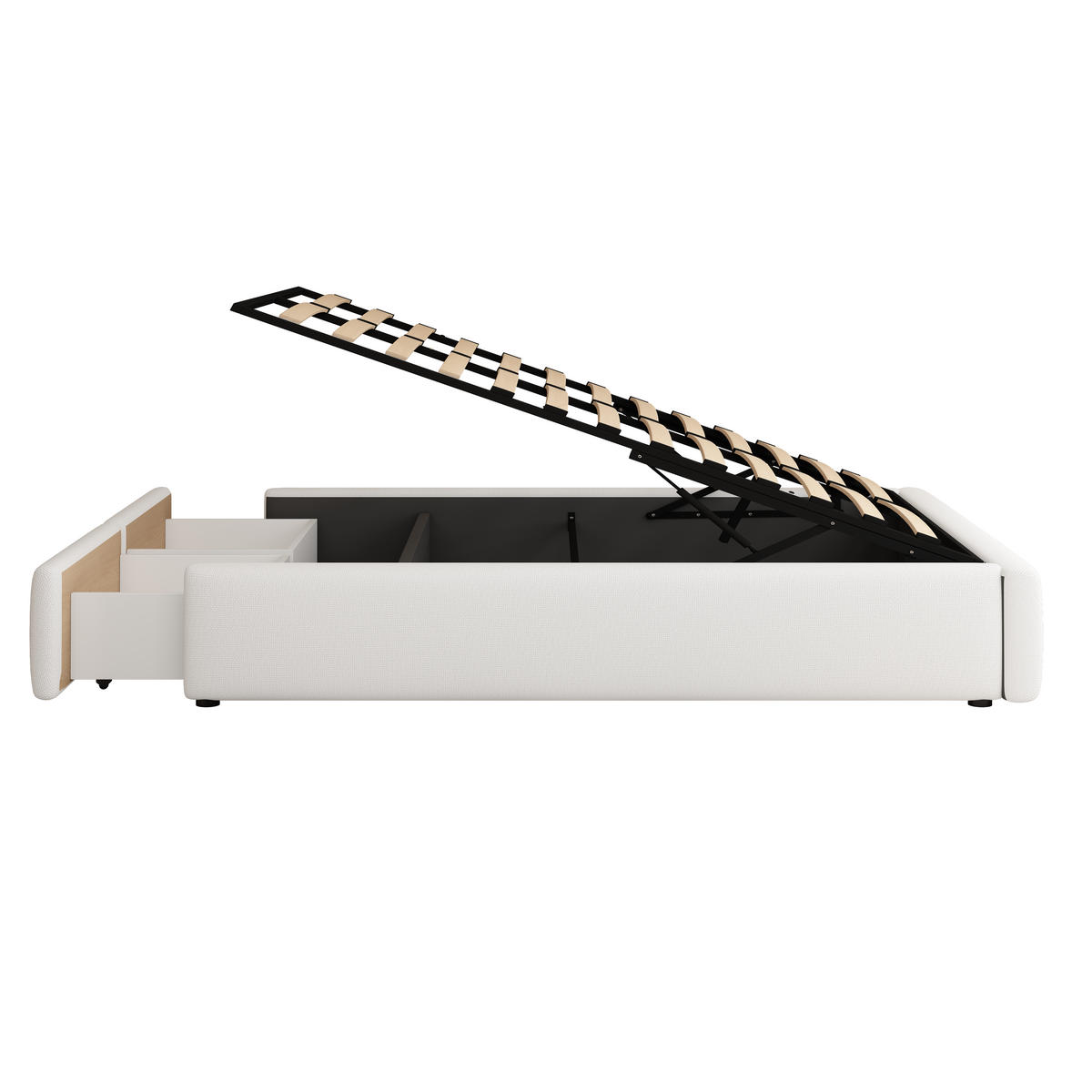 POLSTERBETT 140x200cm Weiß Plattformbett ohne Kopfteil Hydraulik 2 Schubladen - Weiß, Holz (140/200cm) - FLIEKS
