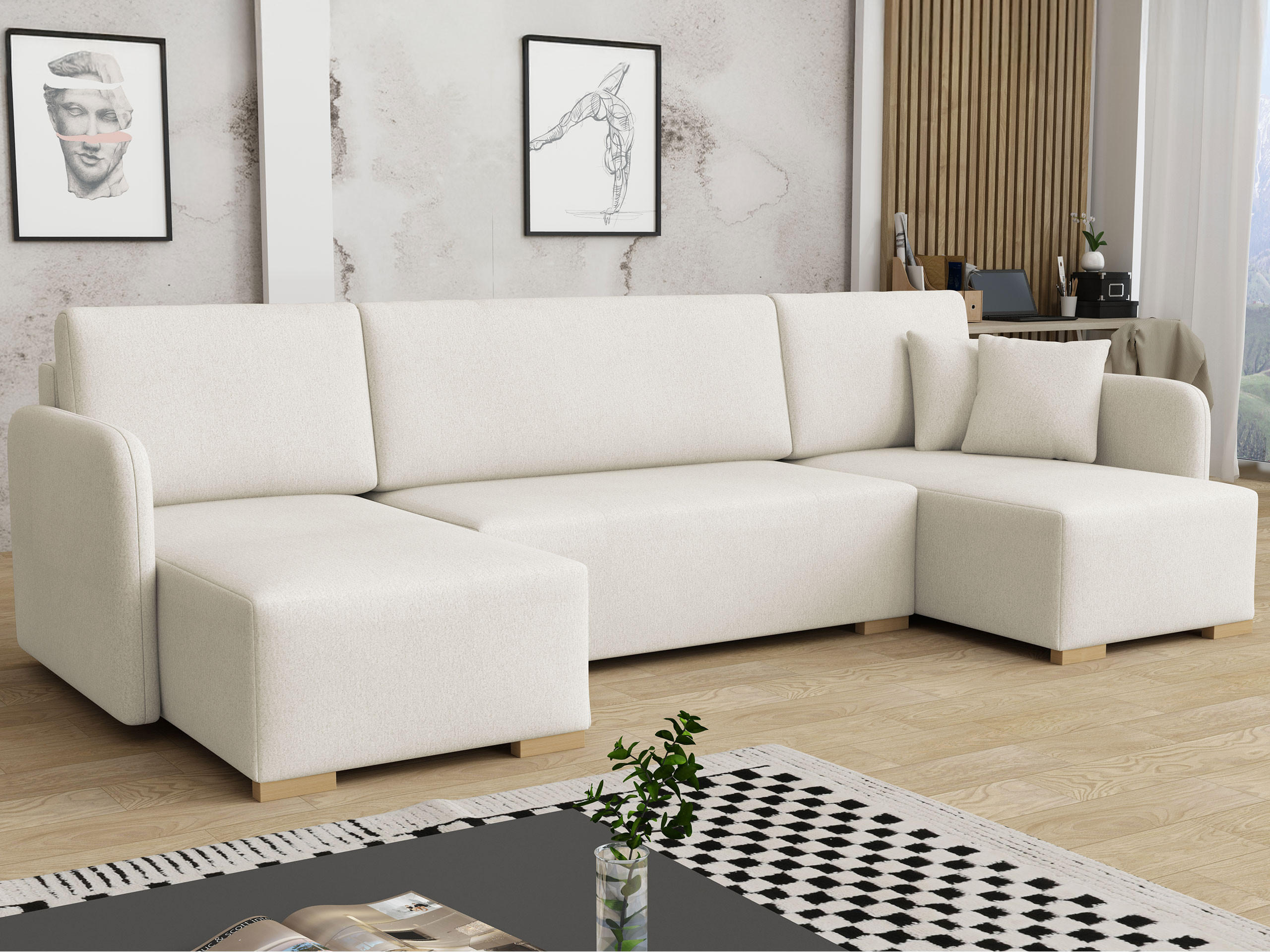 WOHNLANDSCHAFT Como U - Creme/Naturfarben, Holz/Textil (292/85/140cm) - MIRJAN24
