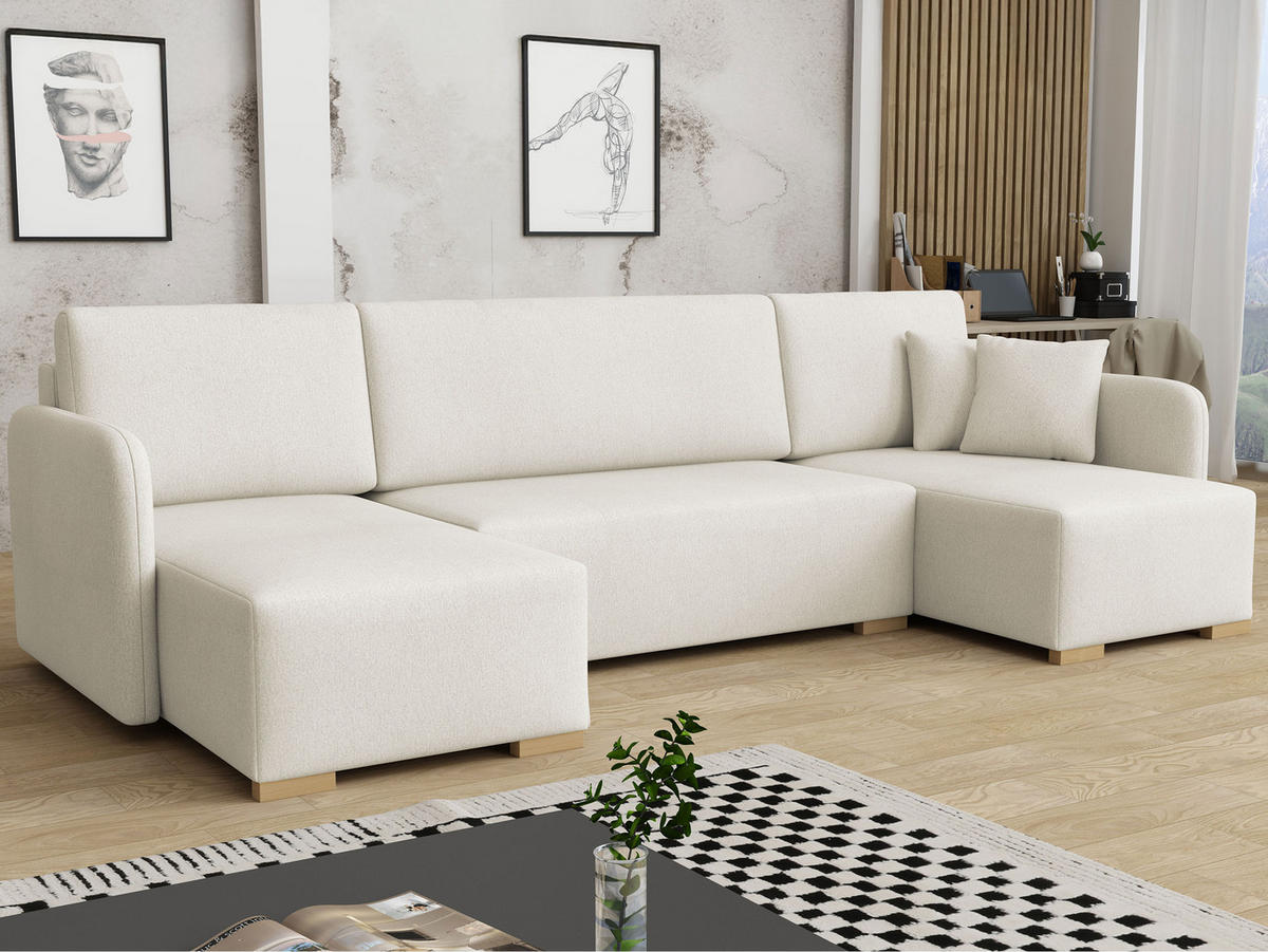 WOHNLANDSCHAFT Como U - Creme/Naturfarben, Holz/Textil (292/85/140cm) - MIRJAN24