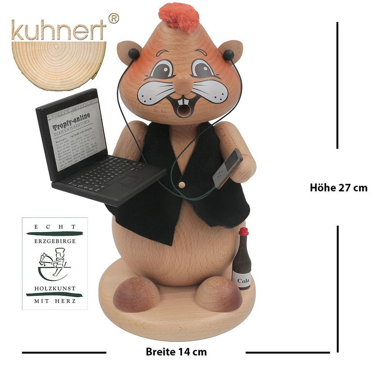 RAUCHFIGUR Hamster Computerfreak 24 cm - Multicolor, Holz (15/1/0.1cm)