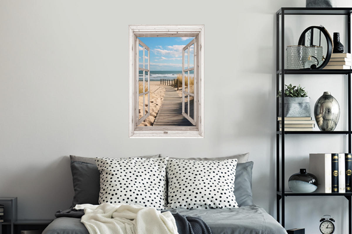 WANDTATTOO Fenster - Meer - Küste - Natur - Ausblick - Strand - Wattenmeer 40x60 cm - Beige, Kunststoff (40/60/0.1cm) - MuchoWow