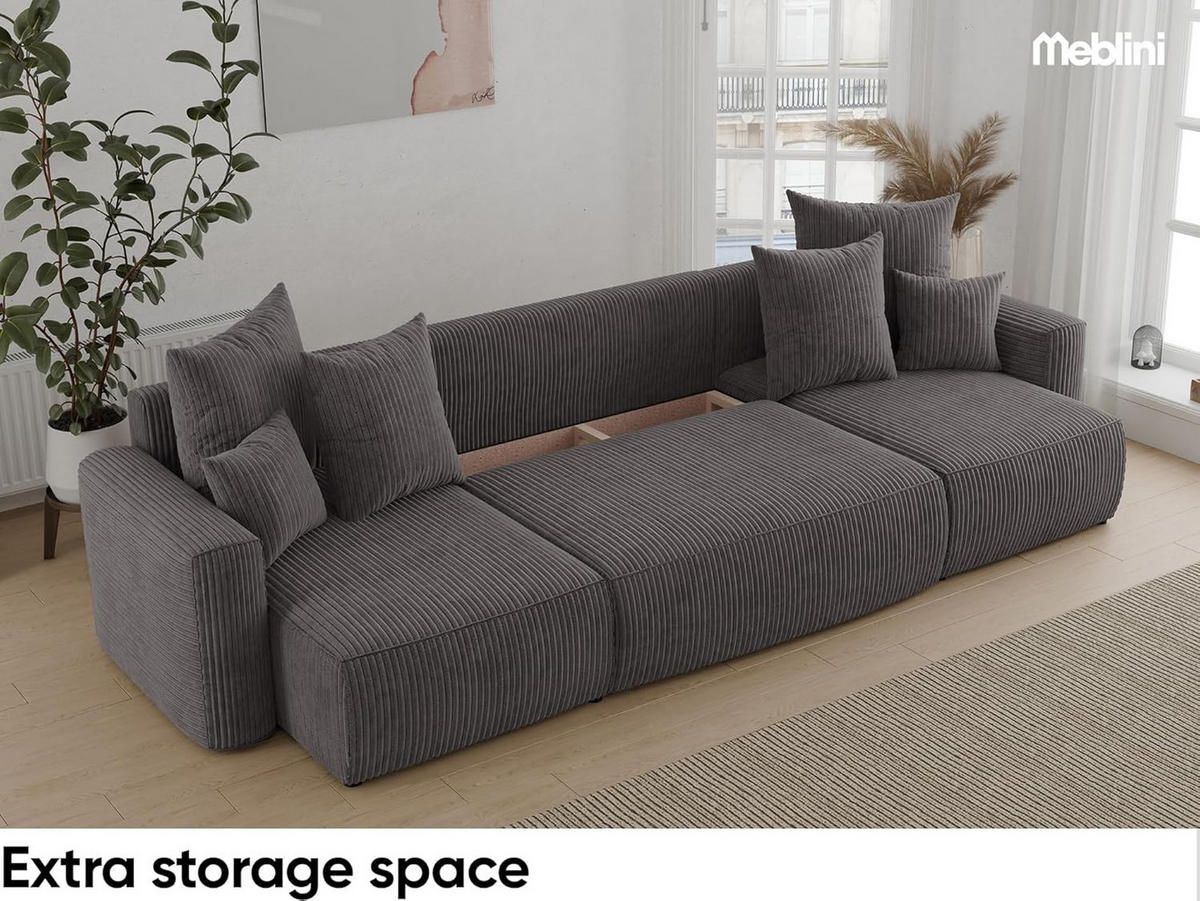 ECKSOFA DAVE U - Schwarz/Grau, Holzwerkstoff (312/142cm) - Meblini