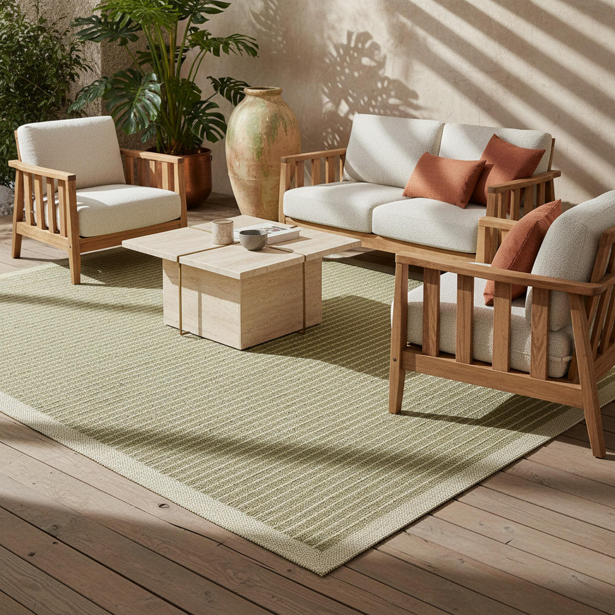 TEPPICH Outdoor Flachgewebe Uni-Farbe Polypropylen Balkon Grün Läufer 80x150 - Grün, Textil (80/150cm) - KADIMA DESIGN