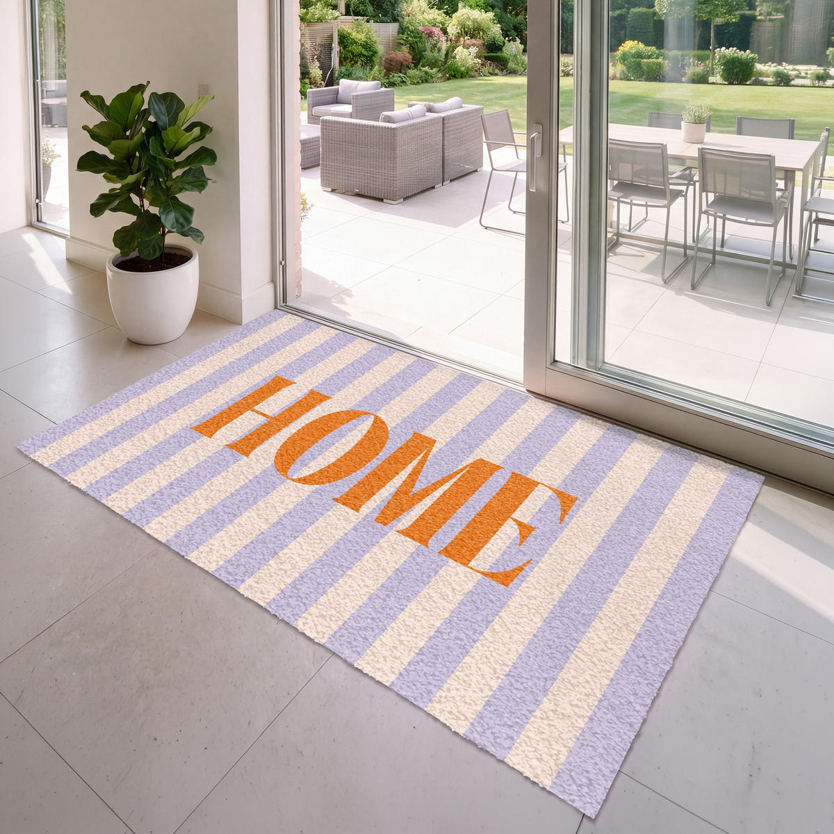 FUSSMATTE Lila – Orange – Streifen – Startseite 180x120 cm - Flieder, Kunststoff (180/0.4cm) - MuchoWow