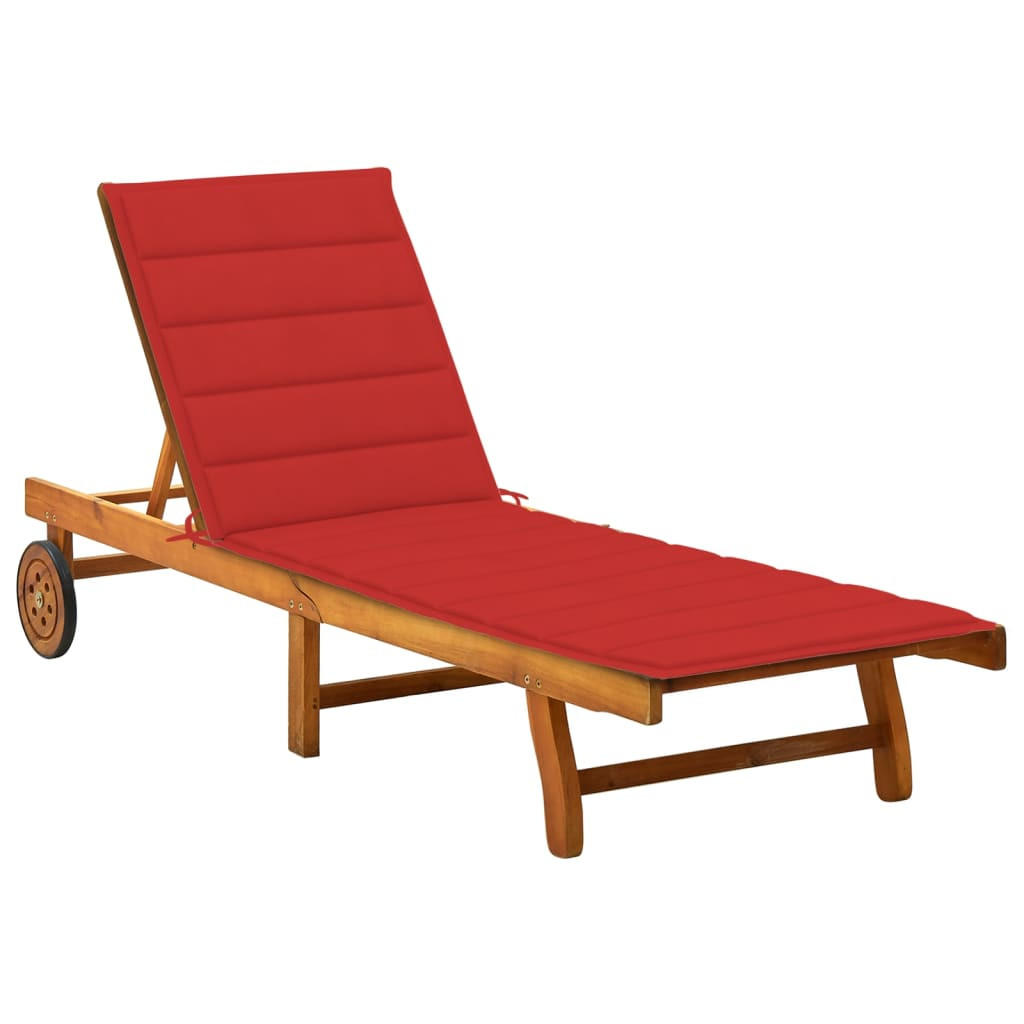 SONNENLIEGE mit Auflage Akazie Massivholz - Rot, Holz (59/76/200cm) - furnicato