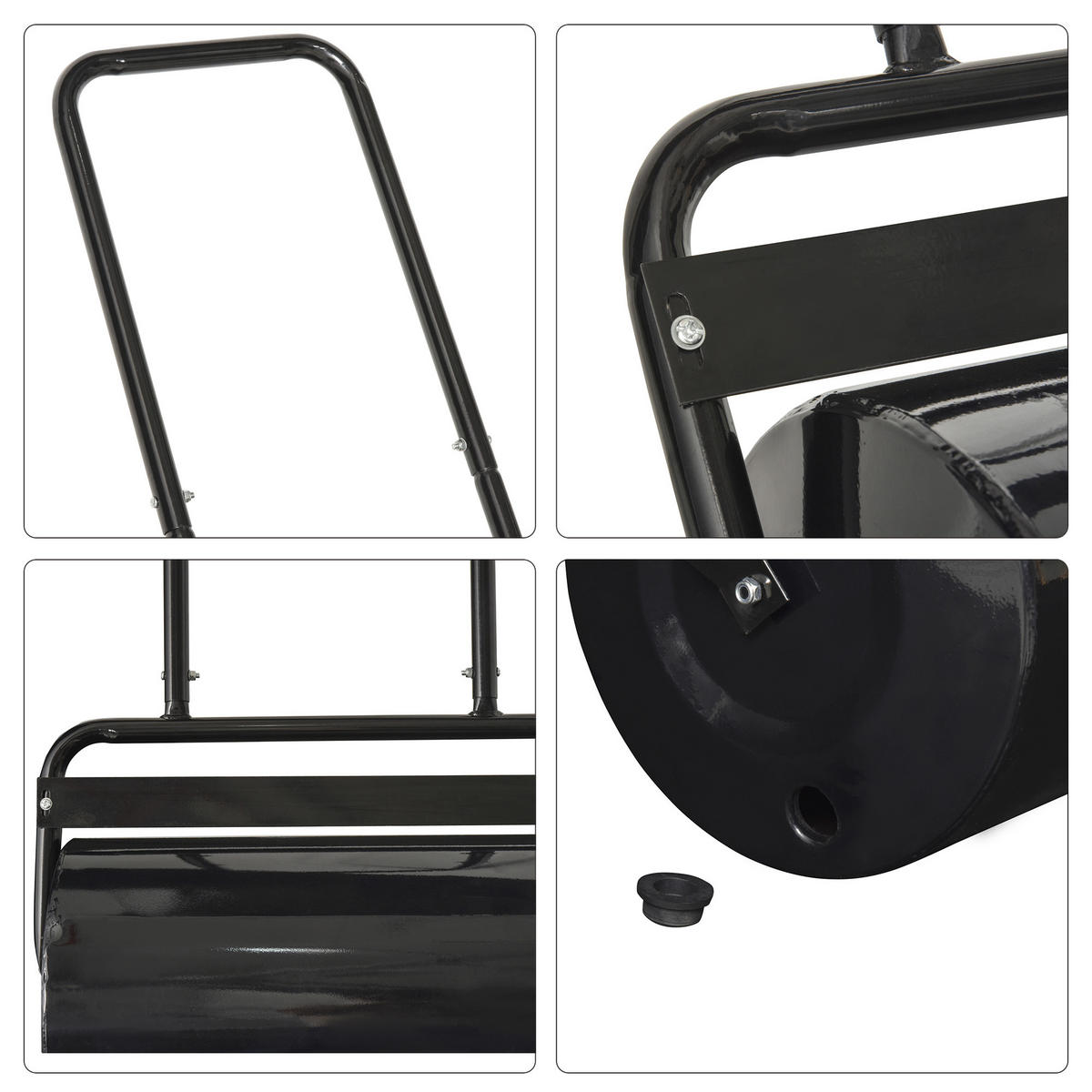 RASENWALZE mit U-Griff, Gartenrolle, Gartenwalze, 32 cm Durchmesser, Metall, Schwarz - Schwarz, Metall (32.5/113/58cm) - Outsunny
