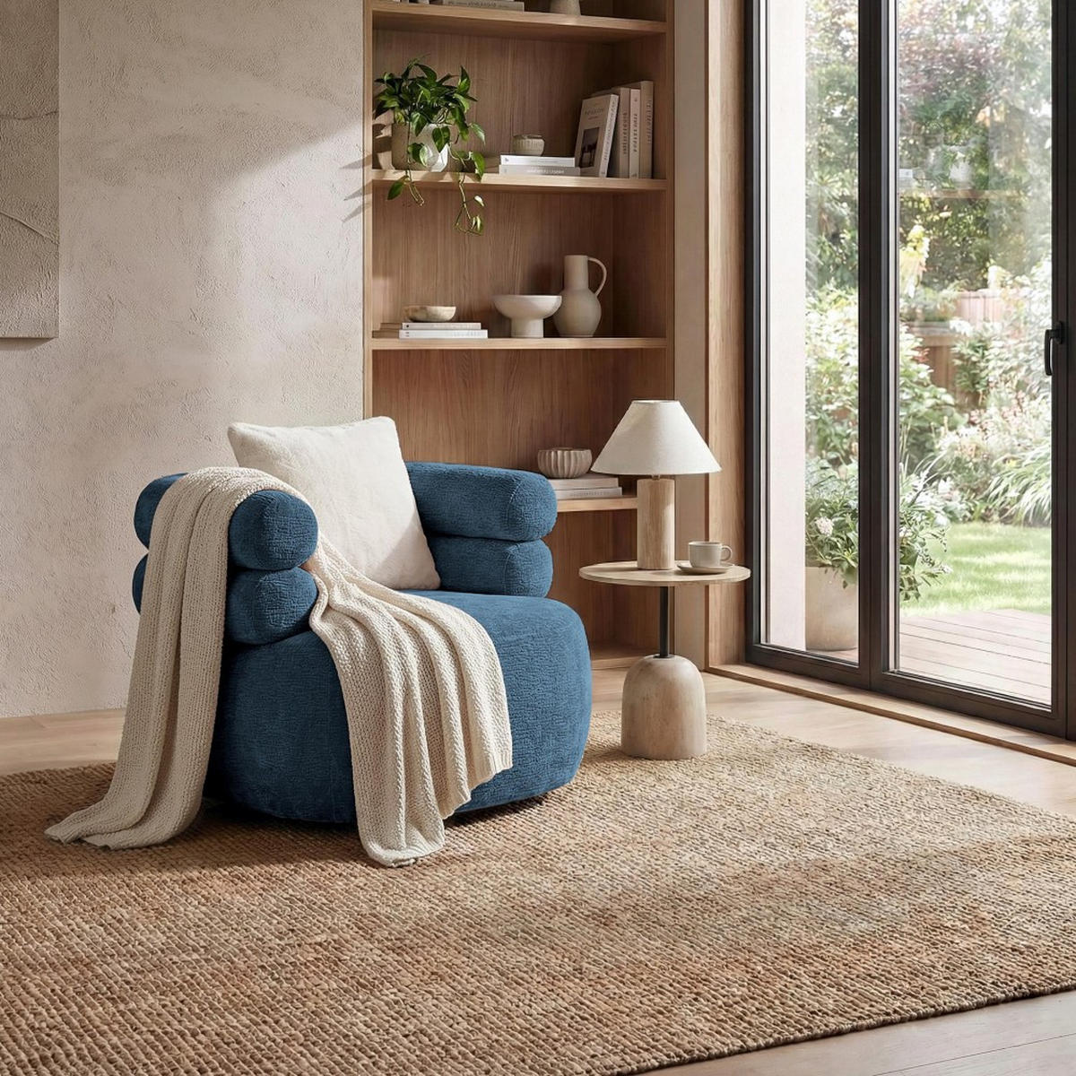 SESSEL Nano, Drehsessel mit runder Form, Dunkelblau - Dunkelgrau, Textil (95/75/95cm) - Beautysofa