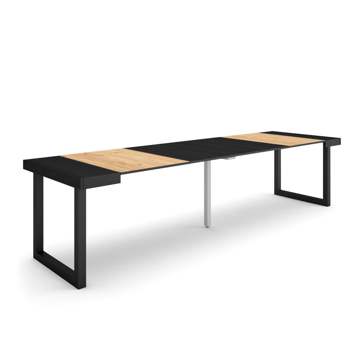 KONSOLENTISCH ausziehbar 58 bis 302cm, für 14 Gäste, eiche, schwarz, 90/58/73cm - Eichefarben/Multicolor, Holzwerkstoff (90/302/73cm) - Skraut Home