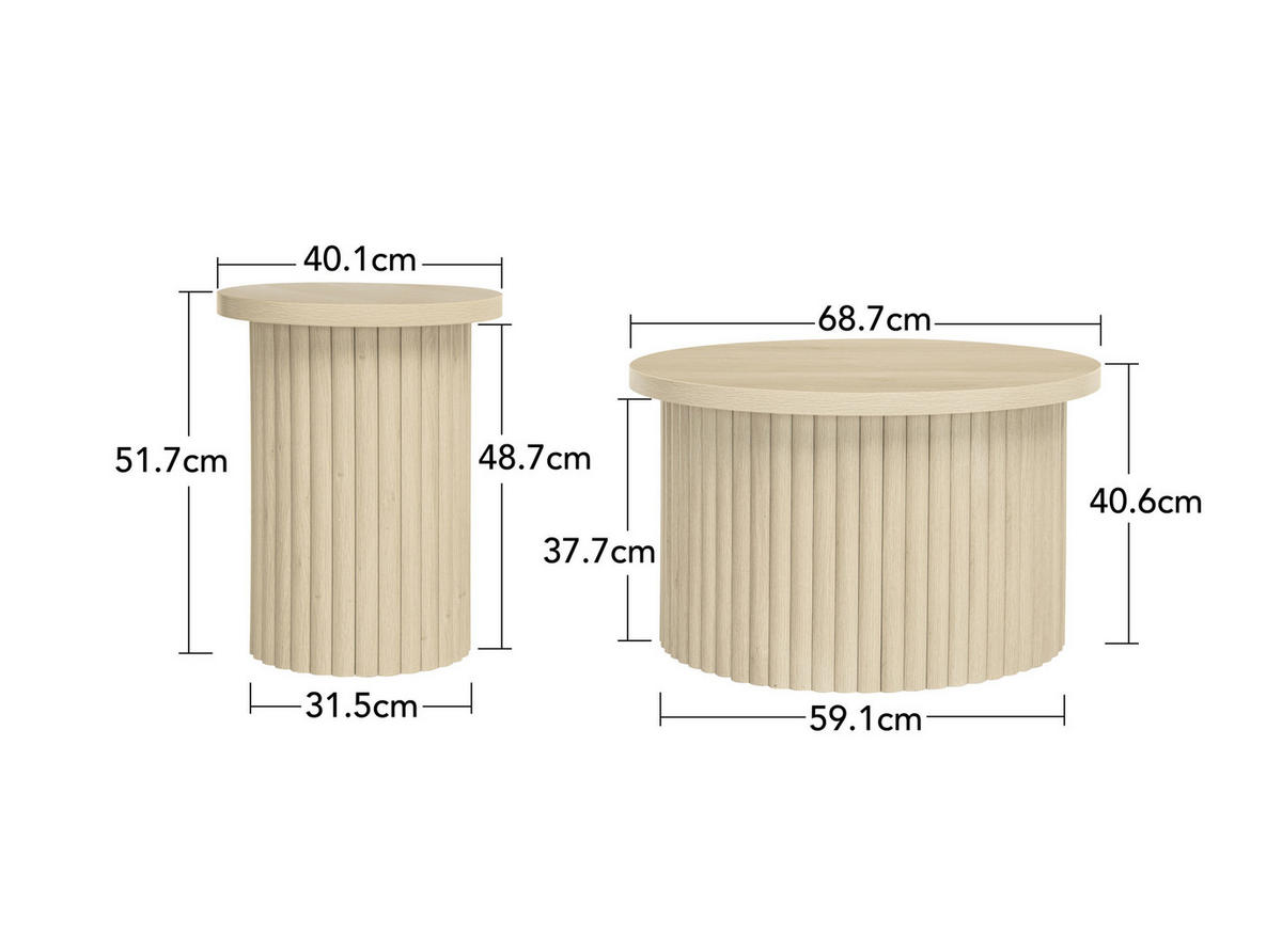 KLUBSKA miza, komplet 2 kosov, Ø 68,7/40,1 cm naravna, MDF z videzom lesa - naravne barve, leseni material (68.7/68.7/40.6cm) - BEAOK