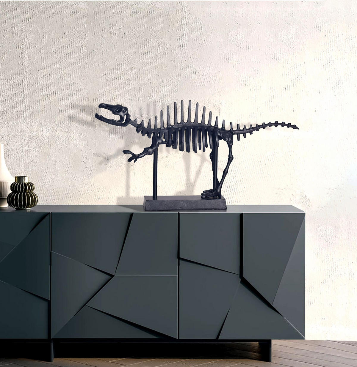 DEKOFIGUR T-Rex Aluminium Schwarz 62 cm mit Sockel - Schwarz, Metall (62/33/12cm) - KADIMA DESIGN