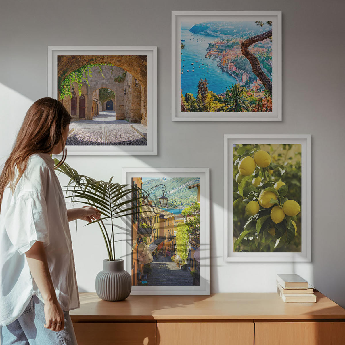 WANDBILDER 4er-Set - 50x50 cm & 40x60 cm Weißer Rahmen - Straßen am Meer, ein Meer aus Zitronen - Weiß, Kunststoff (50/50cm) - ArtPrintCave
