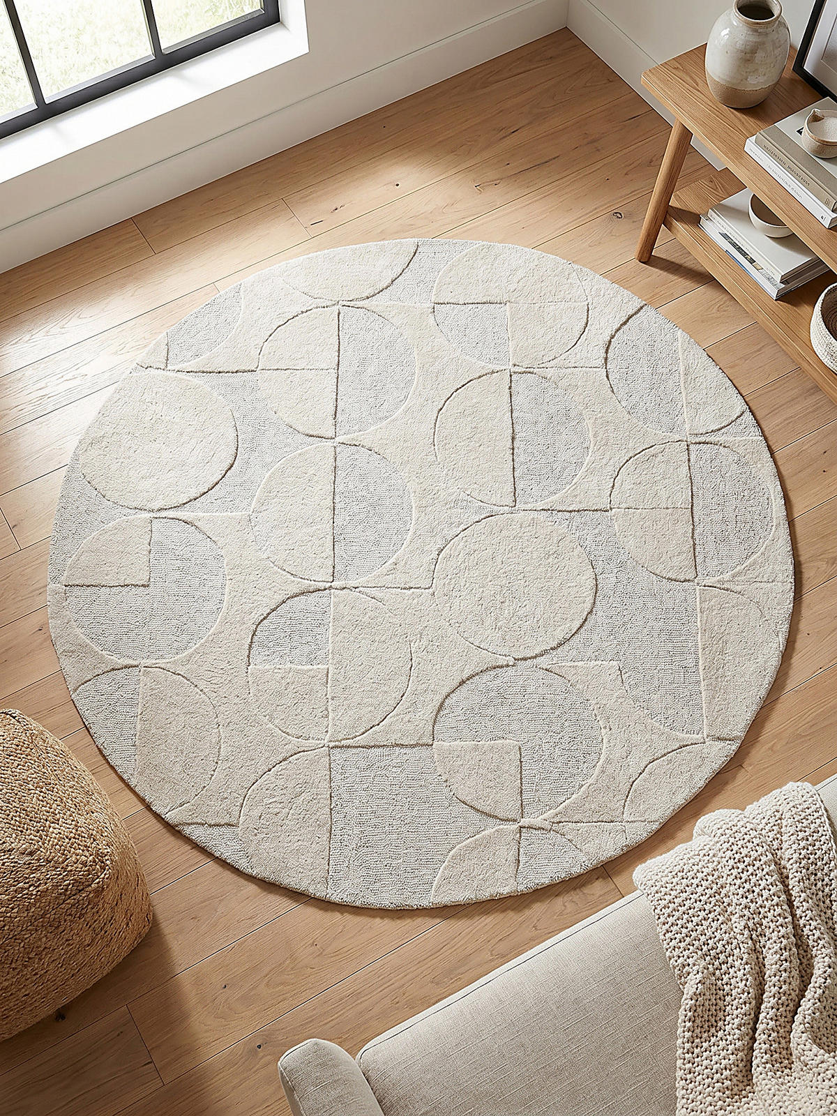 WOLLTEPPICH DEBEN, geometrisch, aus Wolle, Elfenbein, Ø 160 cm - Champagner, Textil (160/160cm) - KADIMA DESIGN