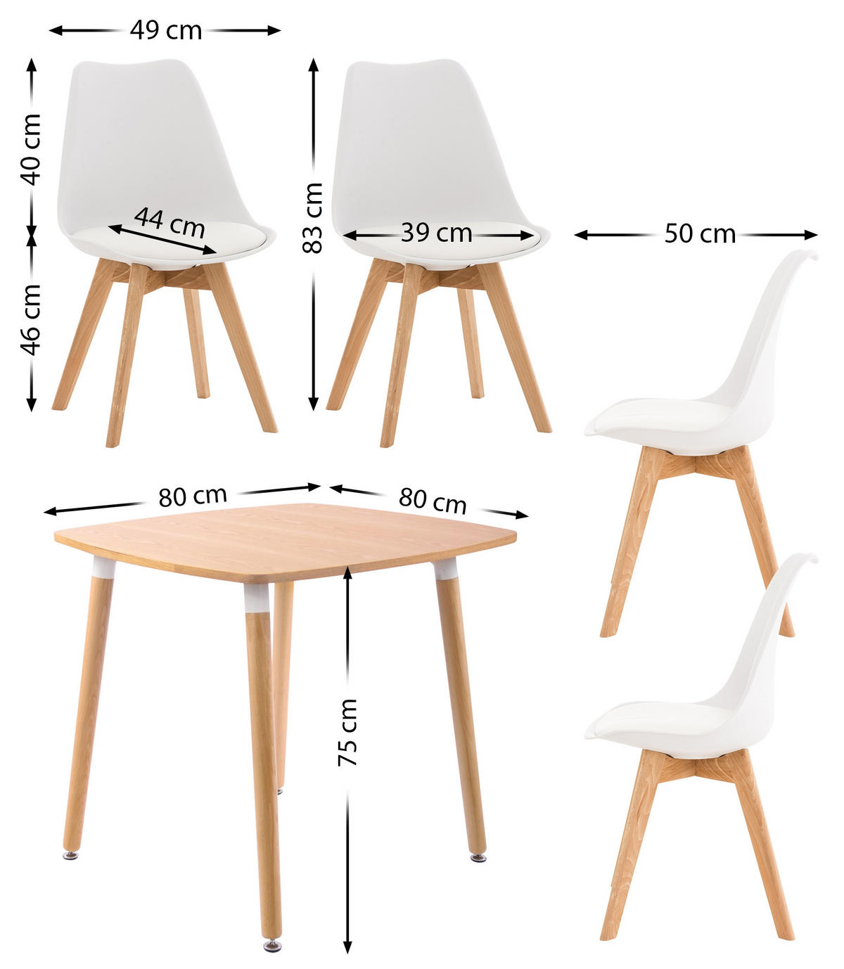 TISCHGRUPPE Holz natura/weiß - Eukalyptusholzfarben/Weiß, Holz (130/83/130cm) - CLP
