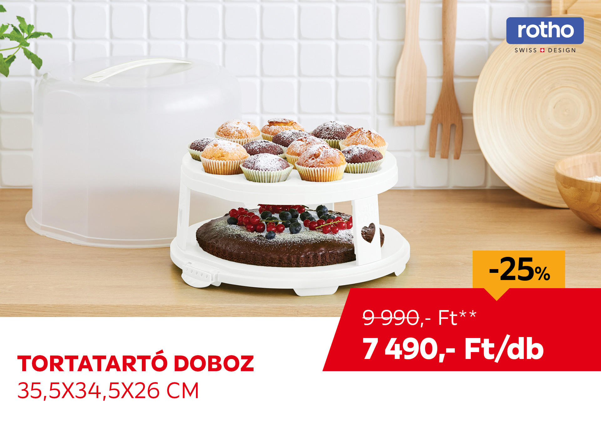 Tortatartó doboz, 35,5 x 34,5 x 26 cm Kiemelt termék 9990 Ft.- helyett 7490 Ft.-