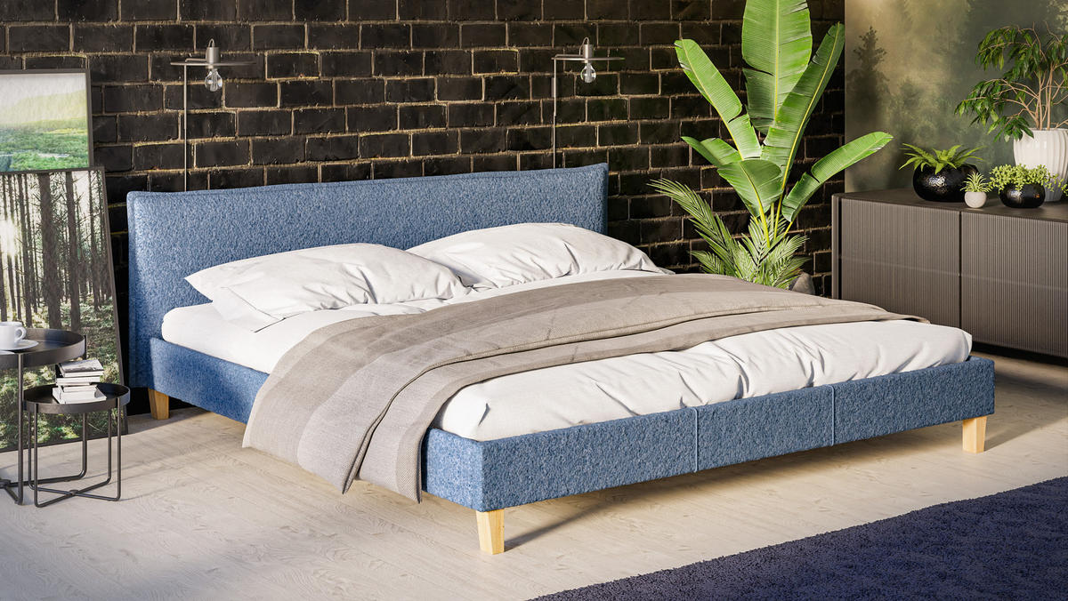 POLSTERBETT Arles 200/200 cm Boucle Stoff - Blau/Hellbraun, Holz/Textil (200/200cm) - S-Style Möbel