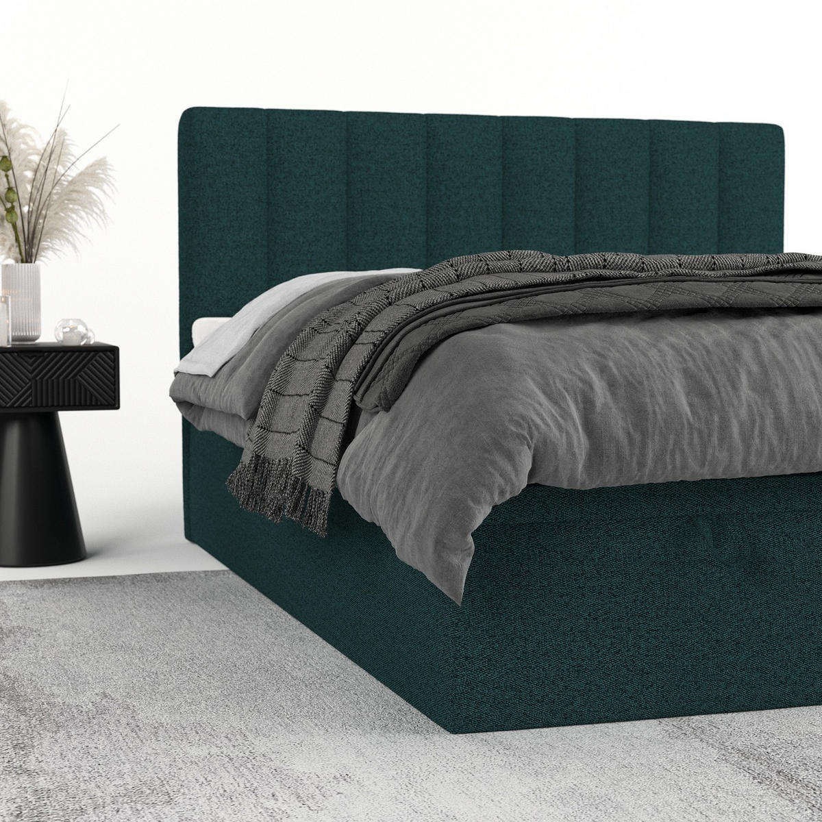 BOXBETT Lume 160/200 cm Grün im Riva Stoff - Schwarz/Grün, Holz/Holzwerkstoff (160/200cm) - AltaBeds