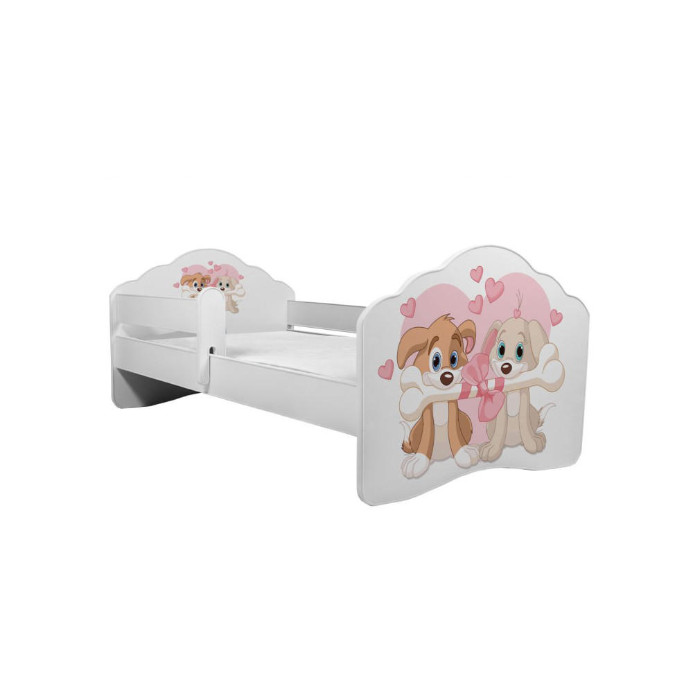 KINDERBETT Casimo 88 / 164 / 63cm weiß / Motiv Hundepaar - Pink/Beige, Holz/Holzwerkstoff (80/160cm) - Feldmann-Wohnen