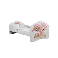 KINDERBETT Casimo 88 / 164 / 63cm weiß / Motiv Hundepaar - Pink/Beige, Holz/Holzwerkstoff (80/160cm) - Feldmann-Wohnen