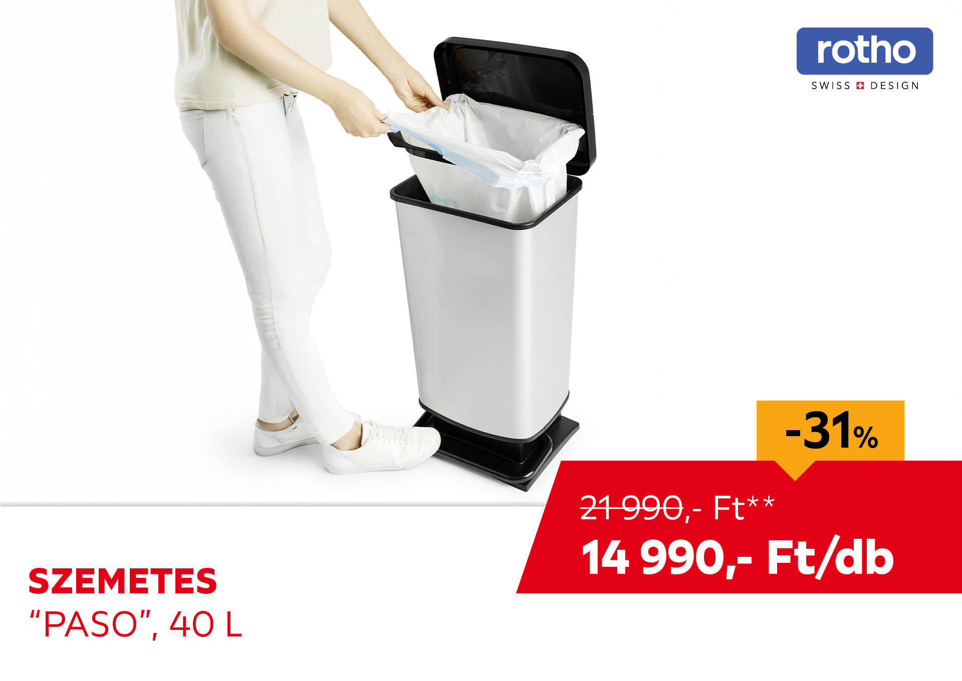 Szemetes "Paso", 40 l Kiemelt termék 21990 Ft.- helyett 14990 Ft.-