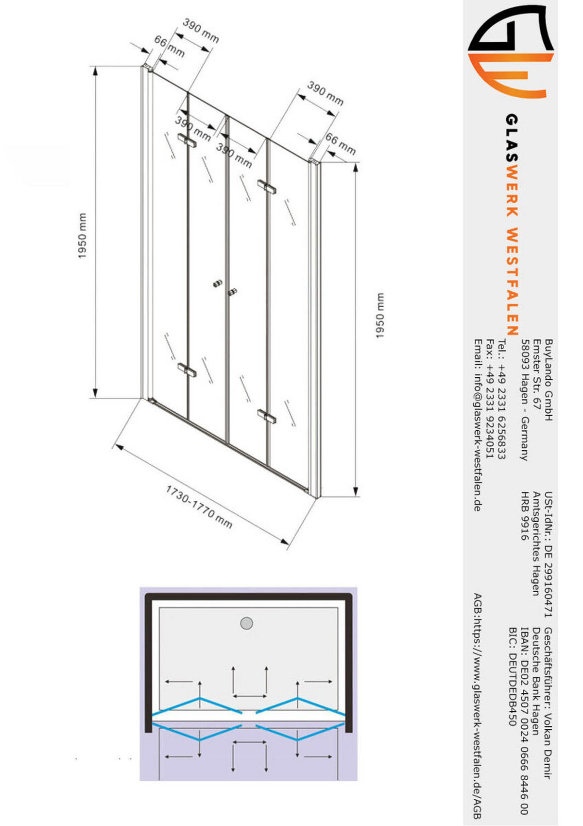 DUSCHKABINE Caroline 175x195cm Duschtür - Silberfarben, Glas (1/175/195cm) -  Glaswerk Westfalen