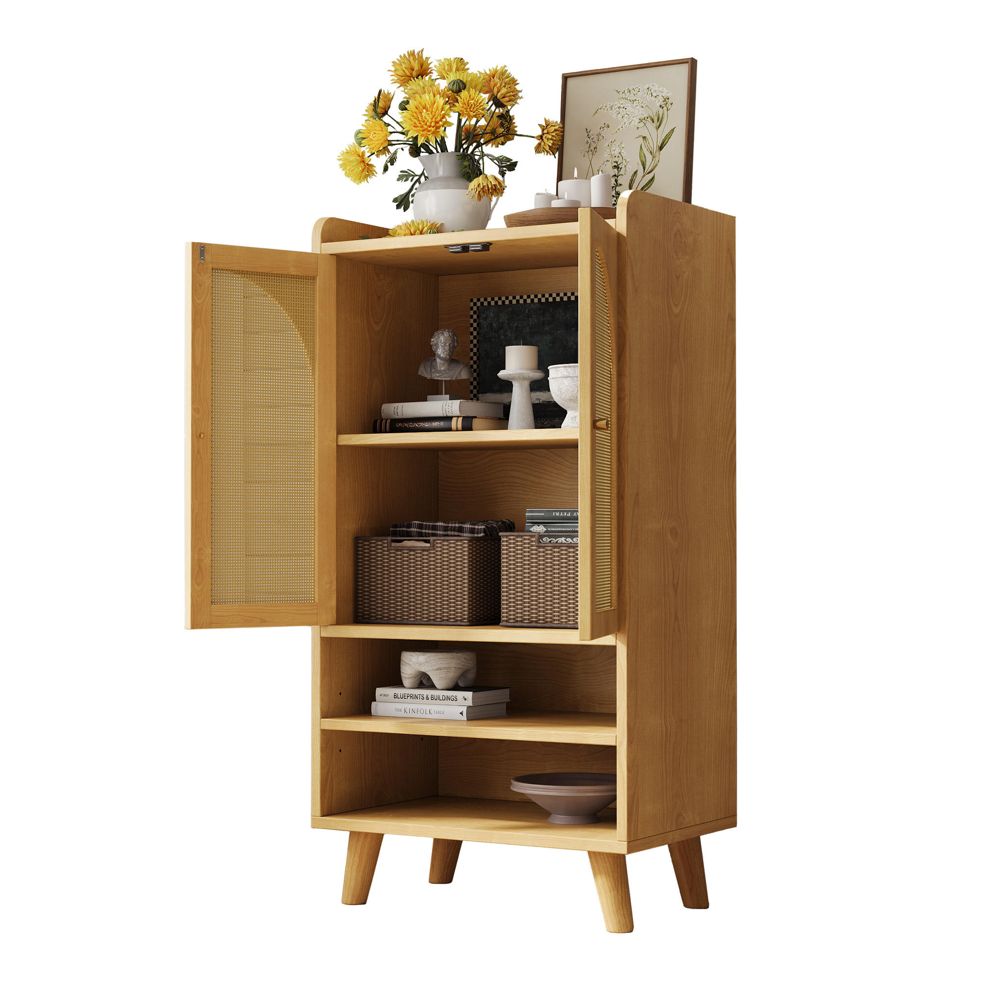 SIDEBOARD Rattan Holz 2 Türen 2 Fächer 60x40x121cm Stauraum - Naturfarben, Holzwerkstoff (40/121/60cm) - FLIEKS