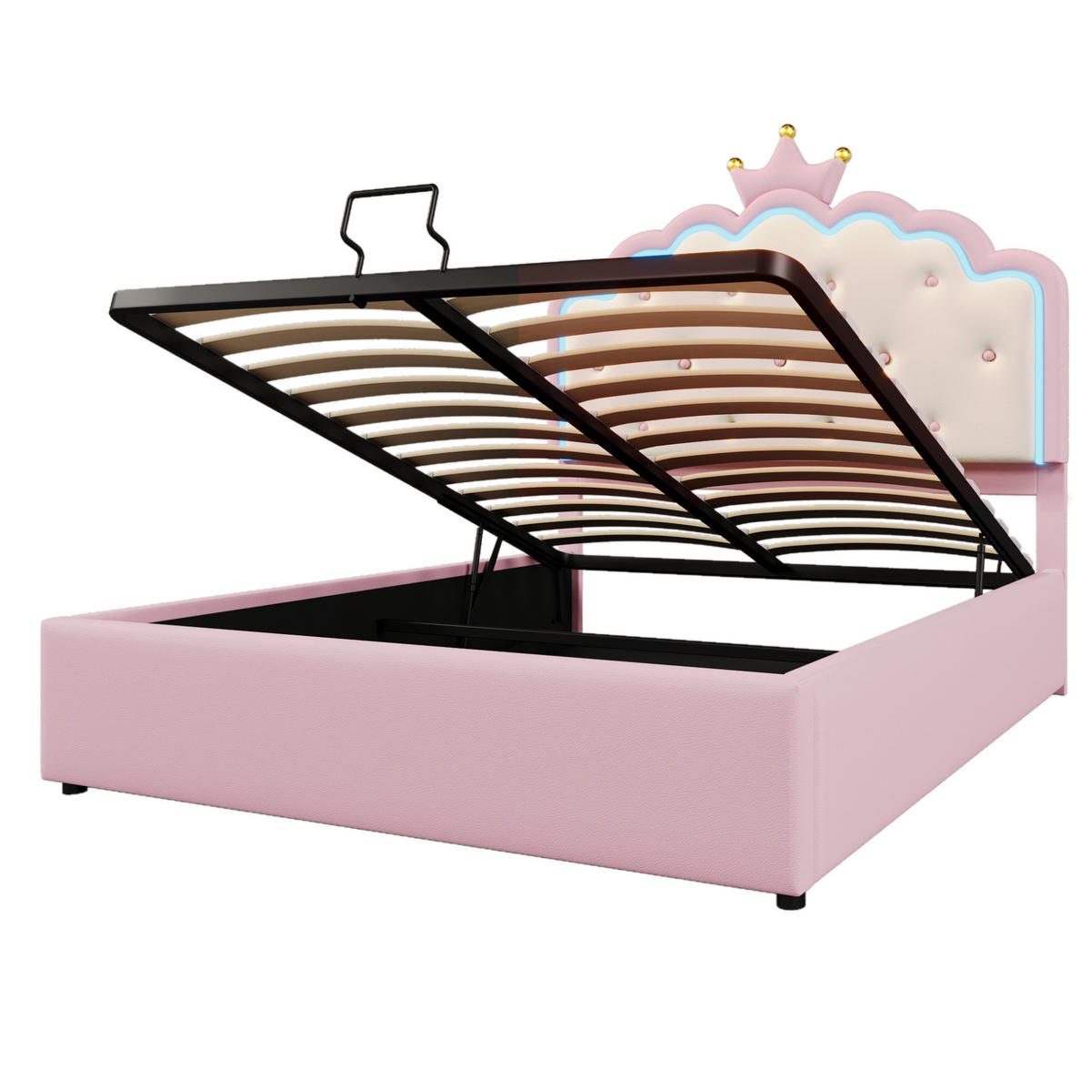 POLSTERBETT mit Bettkasten und Lattenrost 140x200 cm PU Pink - Pink, Metall (140/200cm) - Meubliv