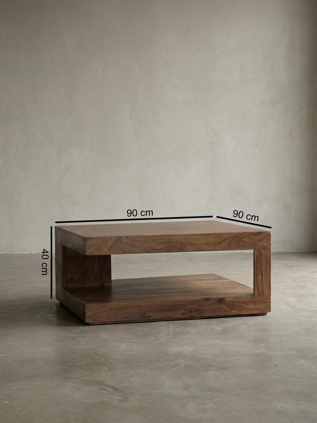 COUCHTISCH Sheesham Massivholz, Quadratisch, Maße 90x90 cm, Einzigartiges Unikat - Braun, Holz (90/90/40cm) - KADIMA DESIGN