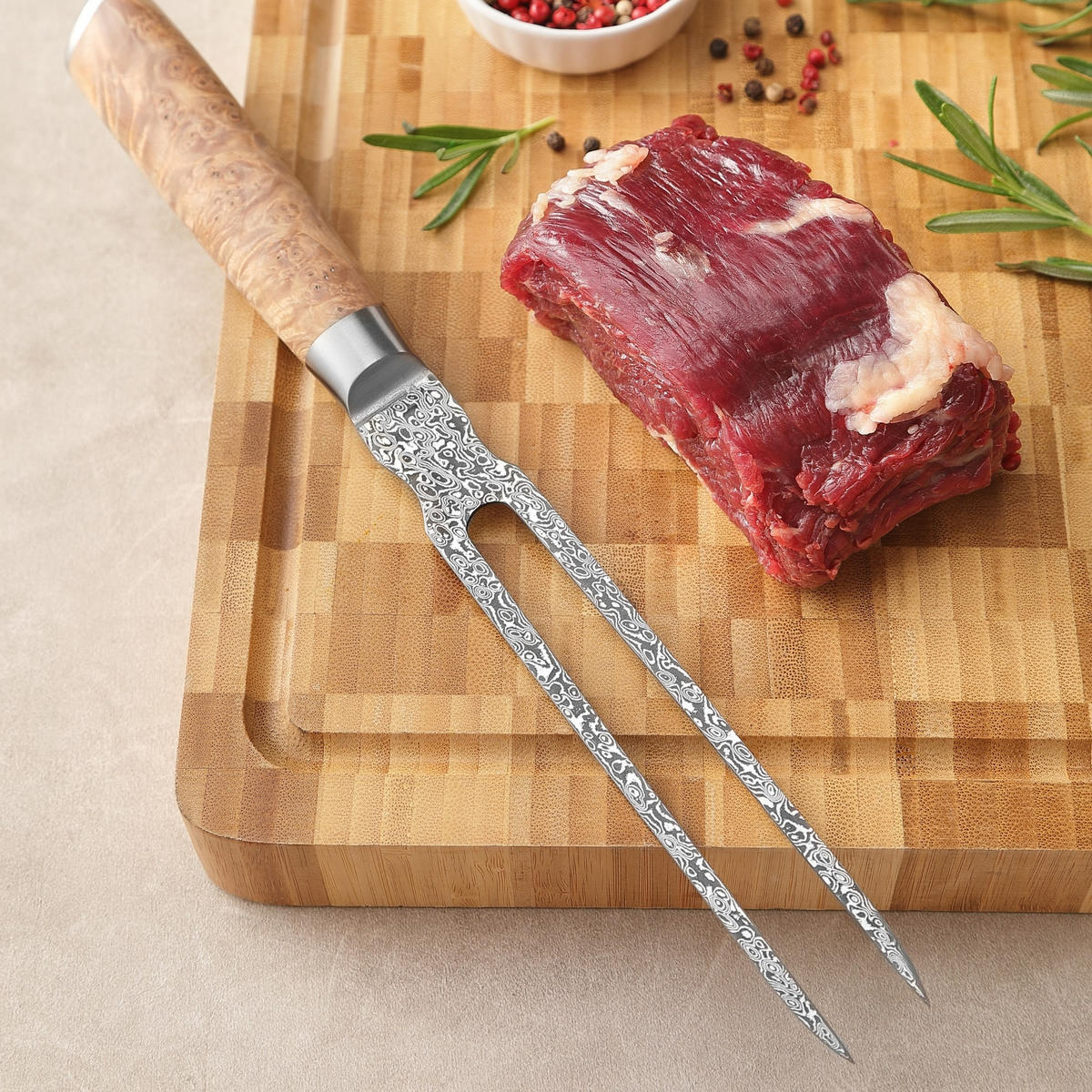 TRANCHIER-SET 2-TEILIG 17–18 cm - Birkefarben, Holz/Metall (31cm) - Zayiko