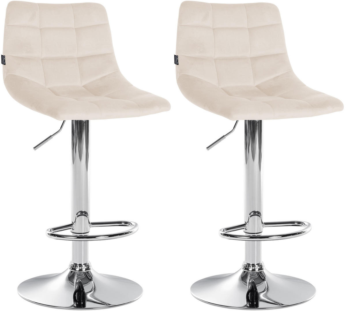 BARHOCKER 2er Set Samt creme - Chromfarben/Creme, Textil/Metall (43/87/46.5cm) - CLP