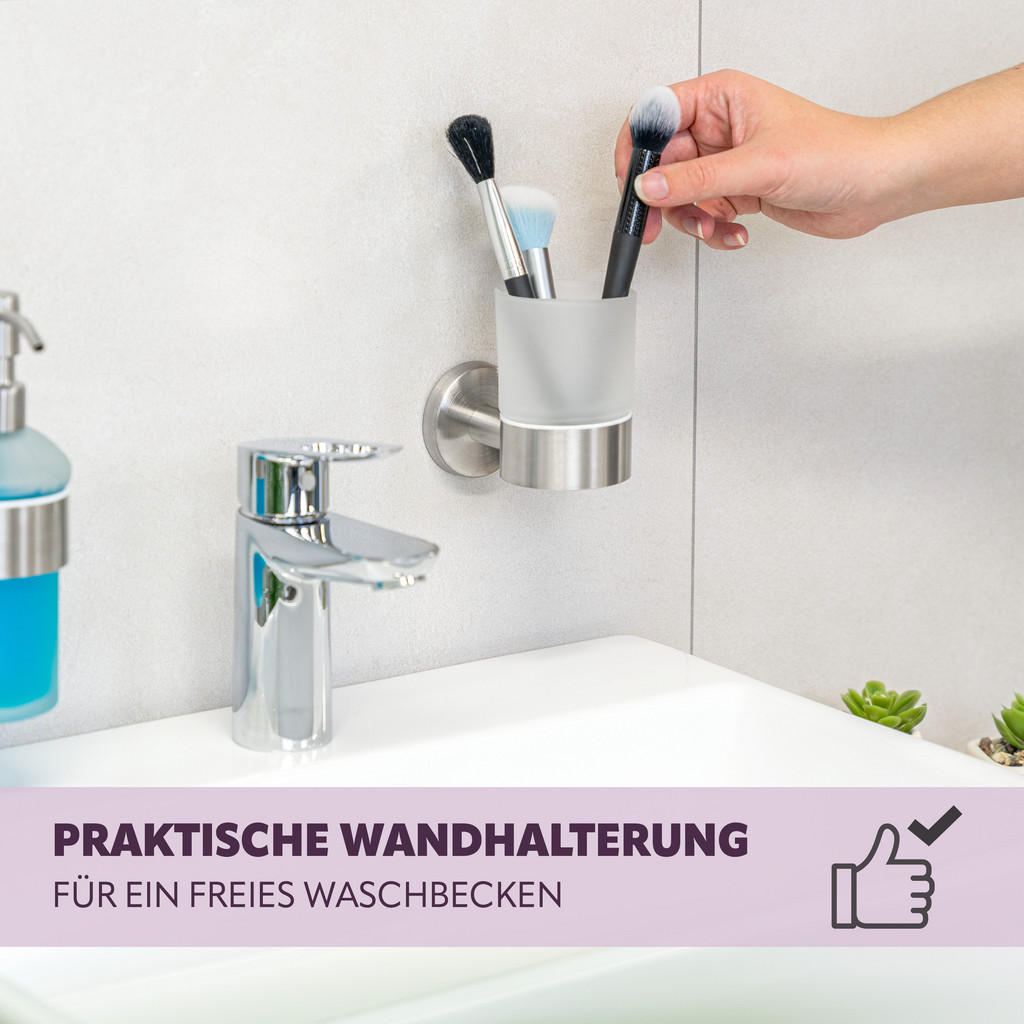 Thumbnail - bremermann Glasbecherhalter, Edelstahl, Metall, 6.5x9.5x11 cm, Badaccessoires, Waschplatzzubehör, Zahnputzbecher