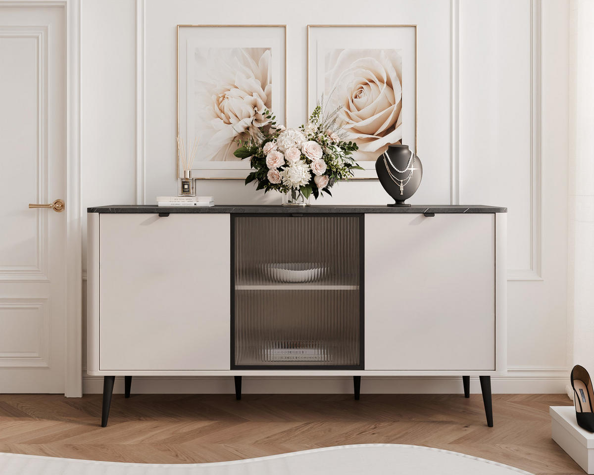 KOMMODE NAVANI 160/40/82 cm Cashmere/Grau - Goldfarben/Schwarz, Holzwerkstoff/Metall (160/82/40cm) - Idohome