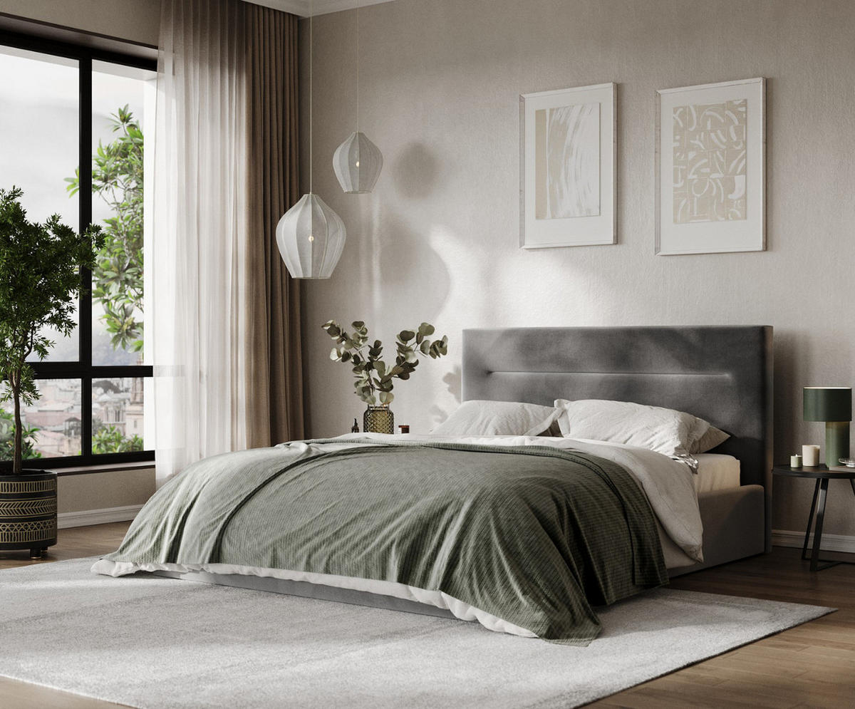 POLSTERBETT Liline 160/200 cm Grau im Kronos Stoff - Schwarz/Naturfarben, Holz/Holzwerkstoff (160/200cm) - AltaBeds