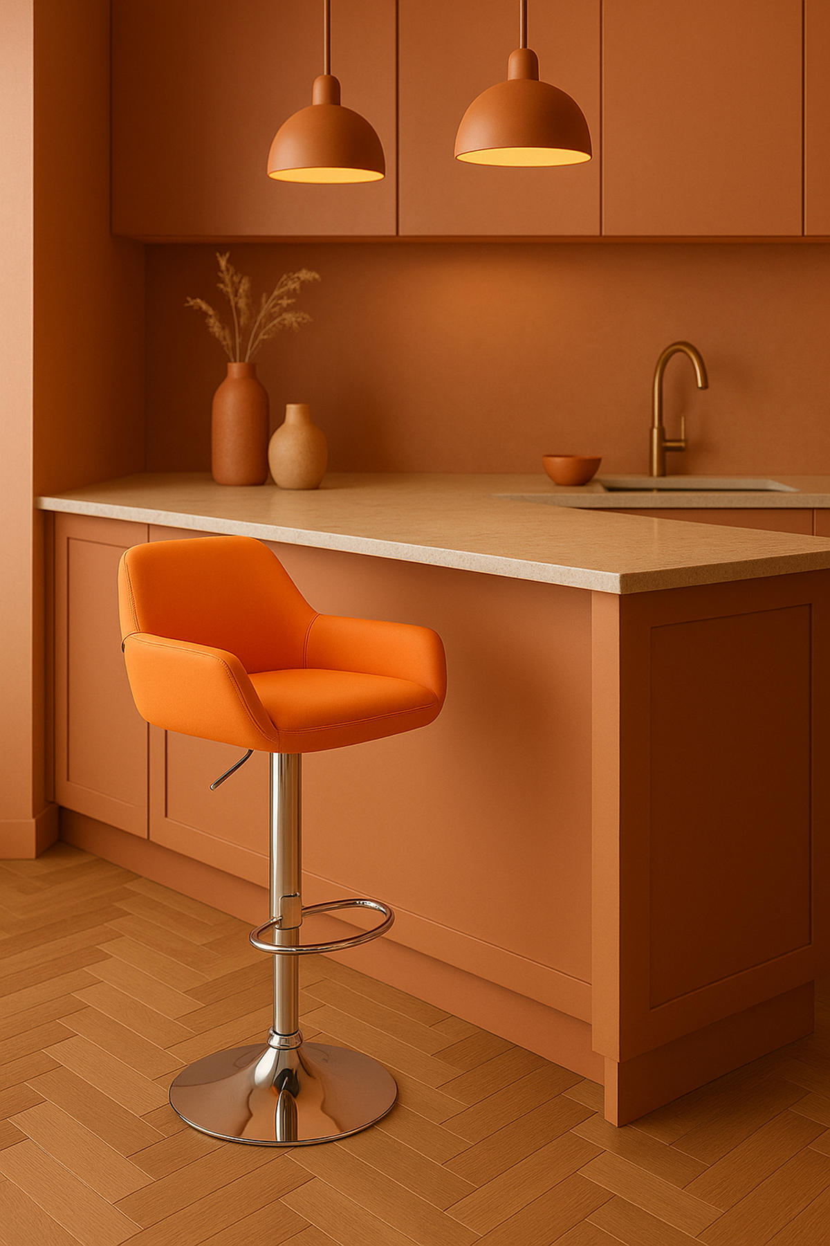 BARHOCKER 2er Set Prag Kunstleder chrom orange - Chromfarben/Orange, Kunststoff/Metall (51/109/52cm) - TPFLiving