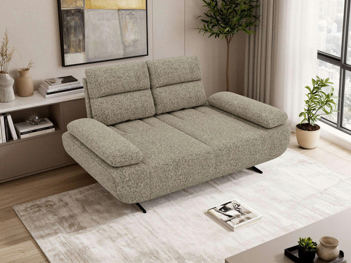 DVOUMÍSTNÁ POHOVKA SORAE - Taupe Strukturovaná látka - černá/šedohnědá, kov/textil (182/94/107cm) - MKS
