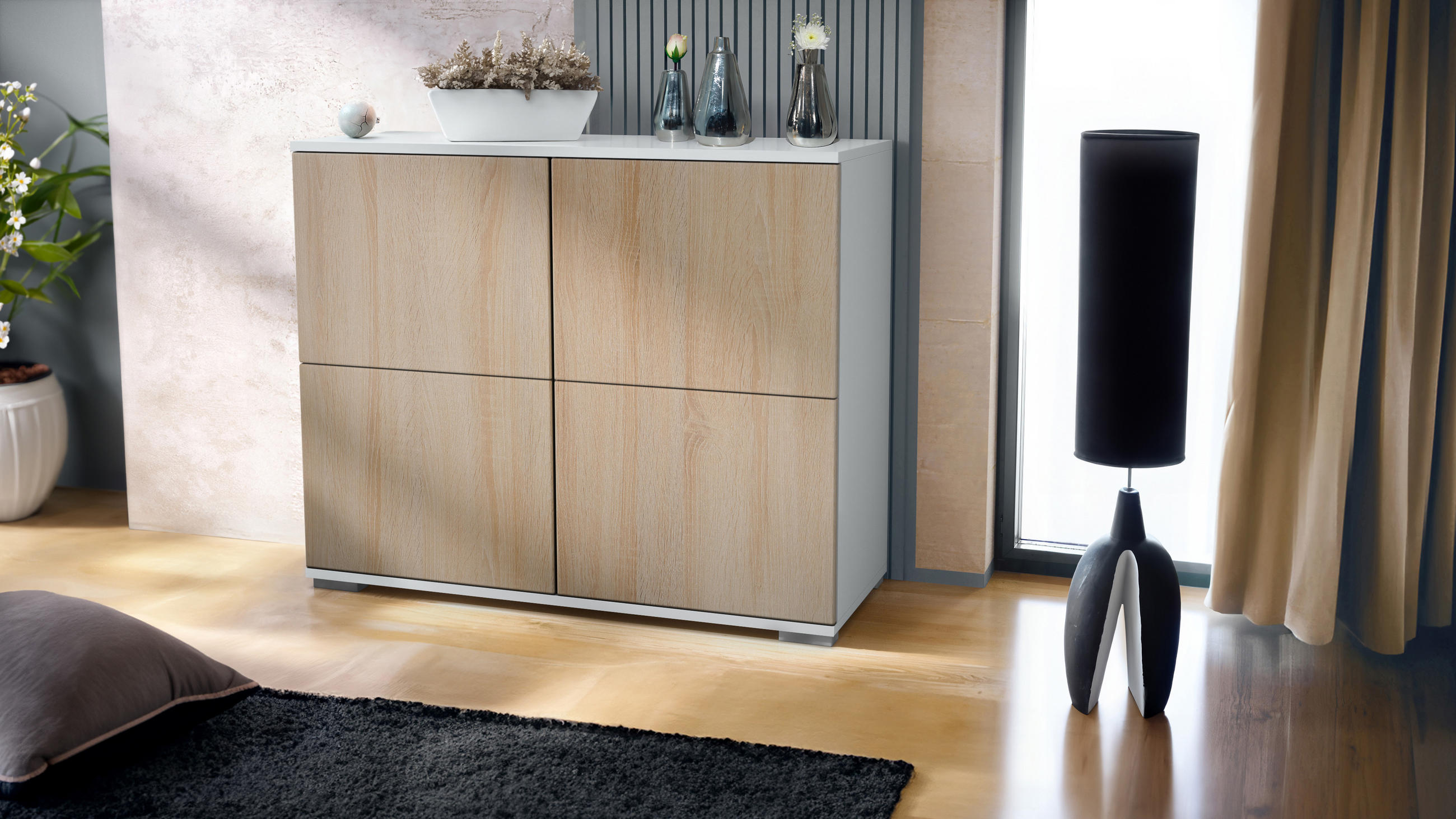 KOMMODE Rova Eiche sägerau - Eiche San Remo, Holzwerkstoff (92.5/75.5/35cm) - Vladon