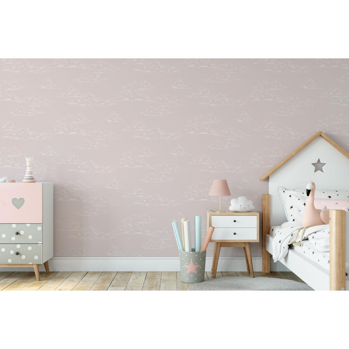 VLIESTAPETE Vintage Wolken 1000x53cm - Pink/Weiß, Papier/Kunststoff (53/1000cm) - Superfresco Easy