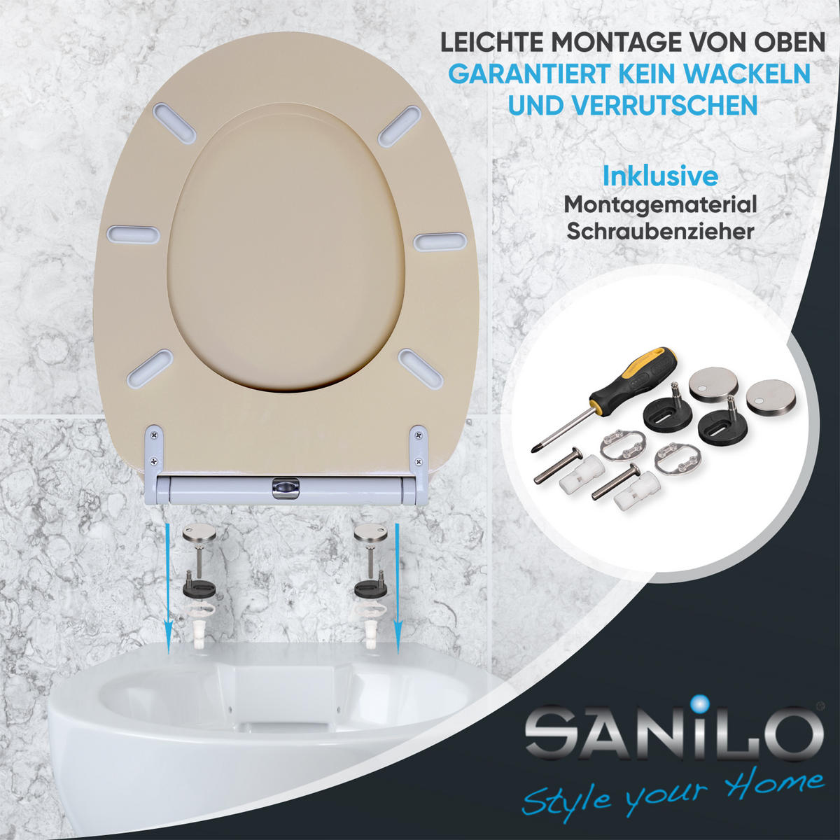 WC-SITZ mit Absenkautomatik & Top Fix Bahamabeige - Beige, Holzwerkstoff (37.7/5.5/48cm) - Sanilo
