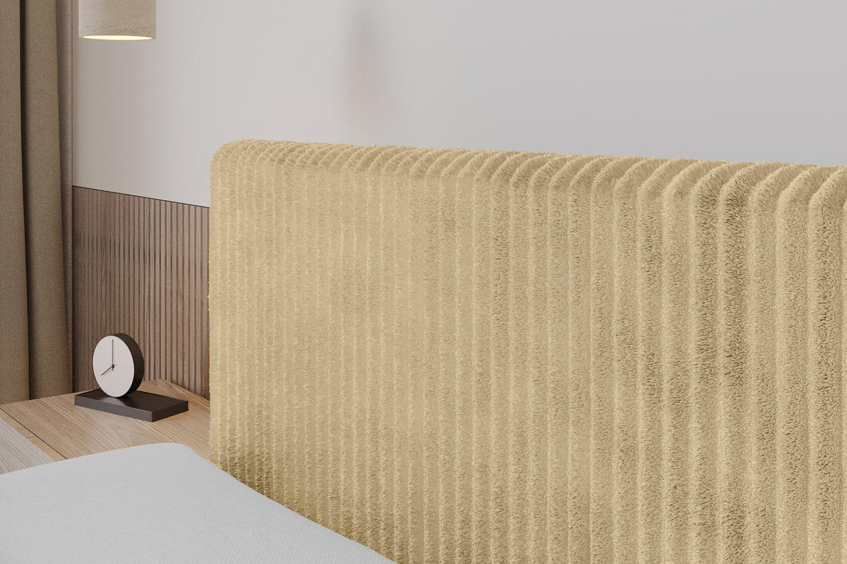 BOXBETT mit Matratze H4 und Lattenrost - TOLO-Z - 200x200 Cord - Ecru - Ecru, Holzwerkstoff (200/200cm) - ALTDECOR