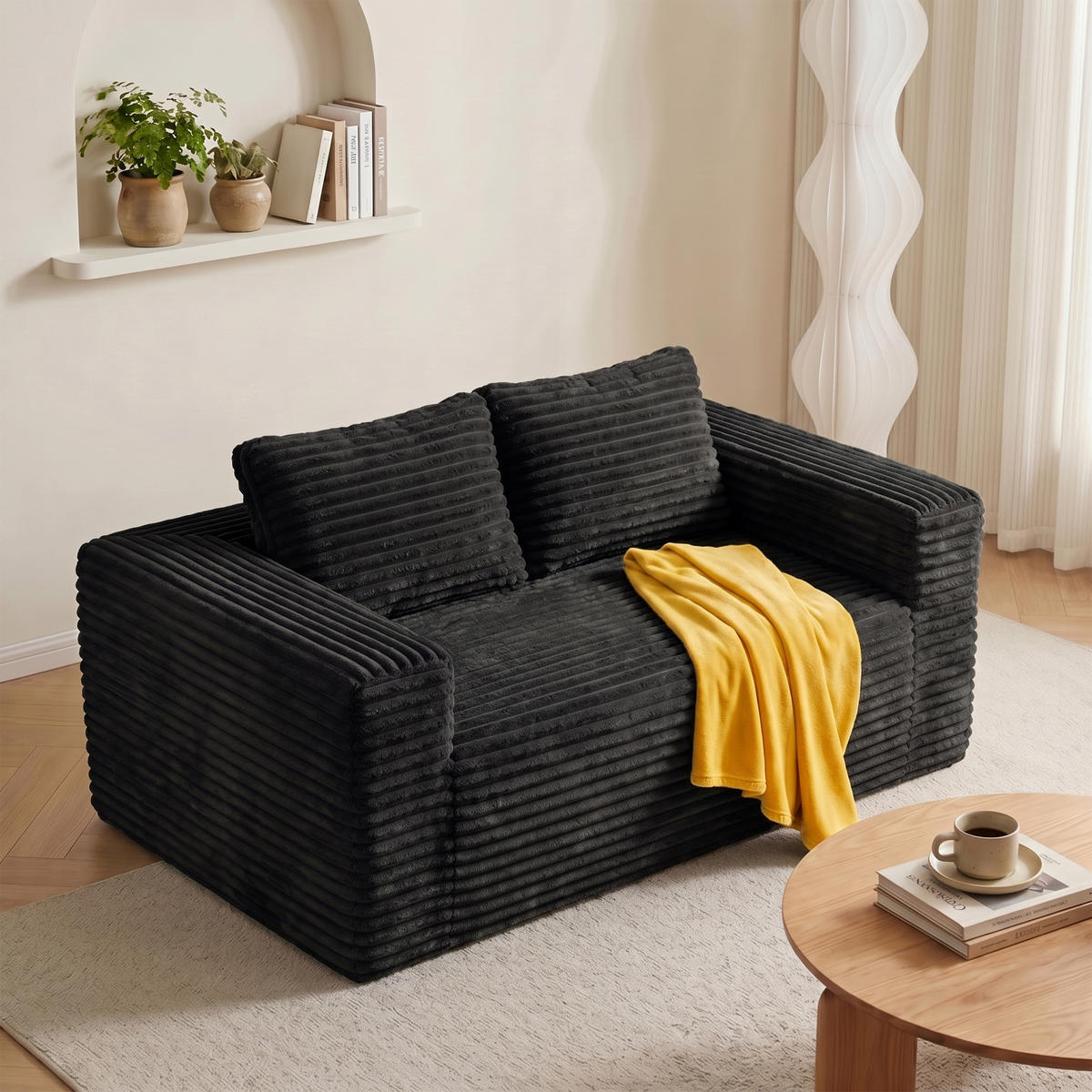 2-SITZER SOFA Cord Schwarz - Schwarz, Textil (160/58/88cm) - WISHDOR