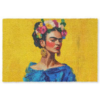 FUSSMATTE Frida Kahlo - Frau - Gelb - Blau - Blumen Schmutzfangmatte 180x120 cm - Gelb, Kunststoff (180/120cm) - MuchoWow