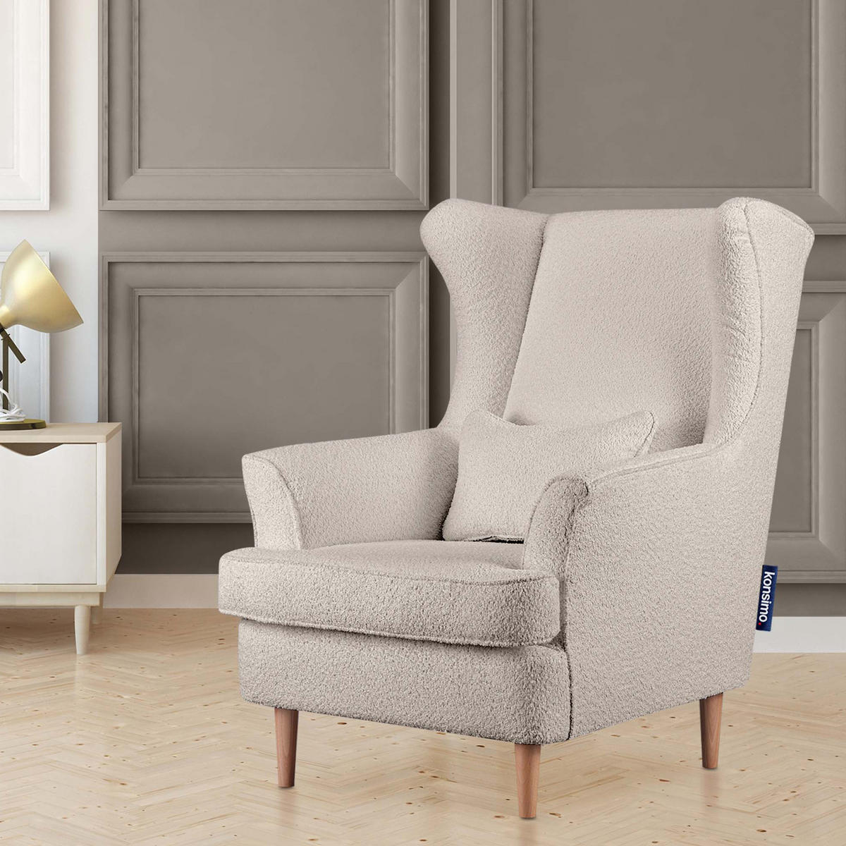 OHRENSESSEL STRALIS inklusive dekorativem Kissen, Ecru - Ecru, Textil (82/108/80cm) - KONSIMO®