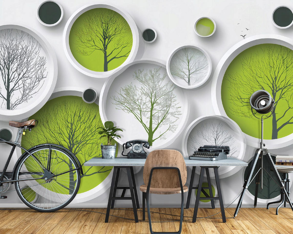 FOTOTAPETE 3D Abstrakt Grün 350x250 cm - Multicolor, Papier (350/250cm) - Wallarena