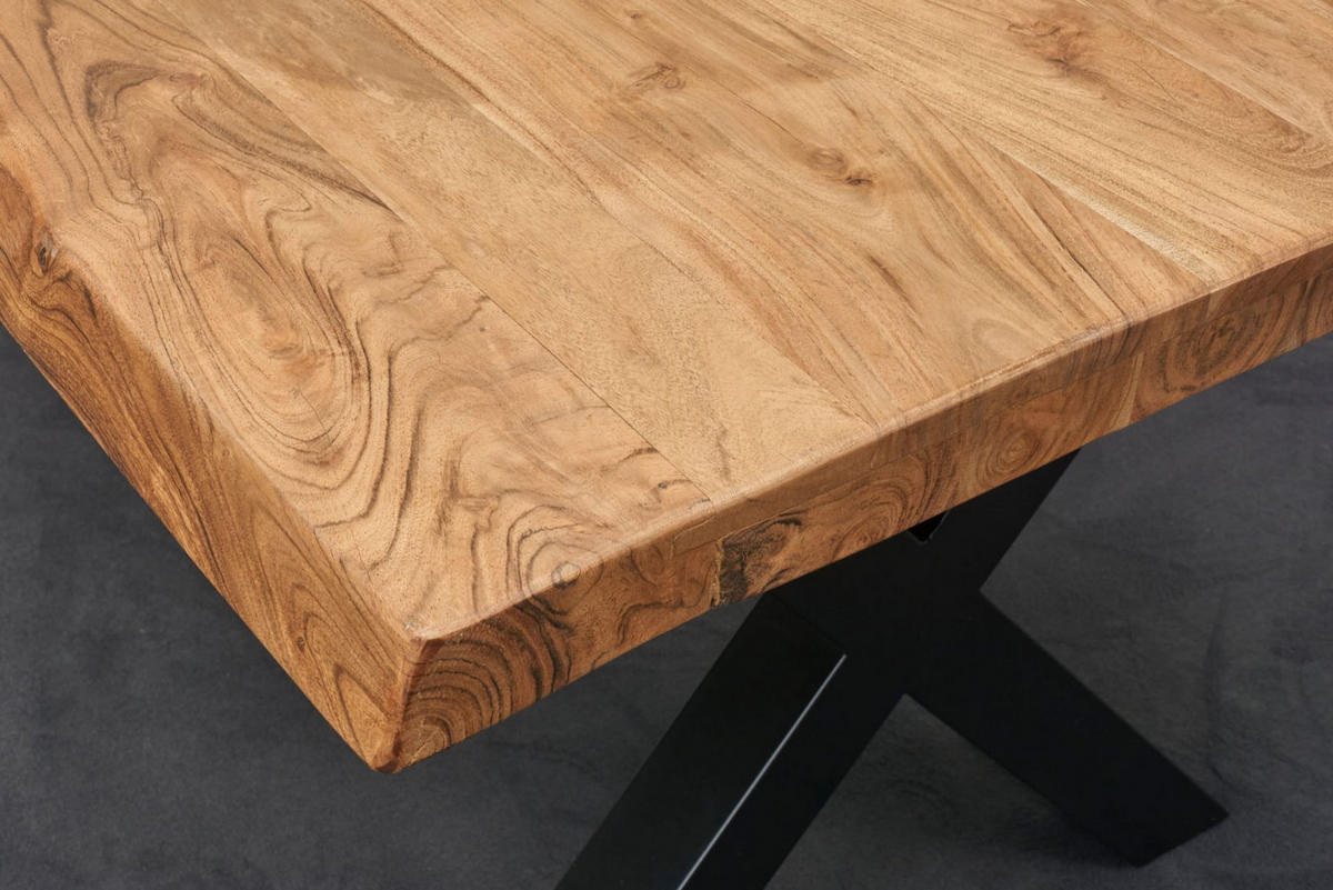 ESSTISCH 180x90 cm, Akazienholz, Naturell-Schwarz - Naturfarben, Holz (180/90/76cm) - dasmöbelwerk