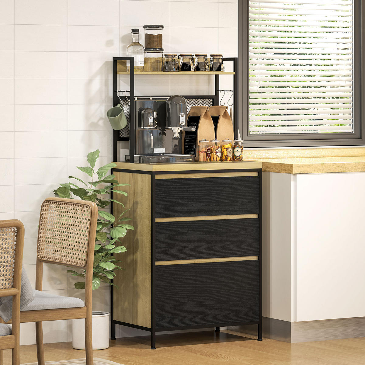 HIGHBOARD DE-11156 Industrie-Design, 3 Schubladen Naturholz/Schwarz - Naturfarben, Holzwerkstoff (40/132/60cm) - ComfortXL