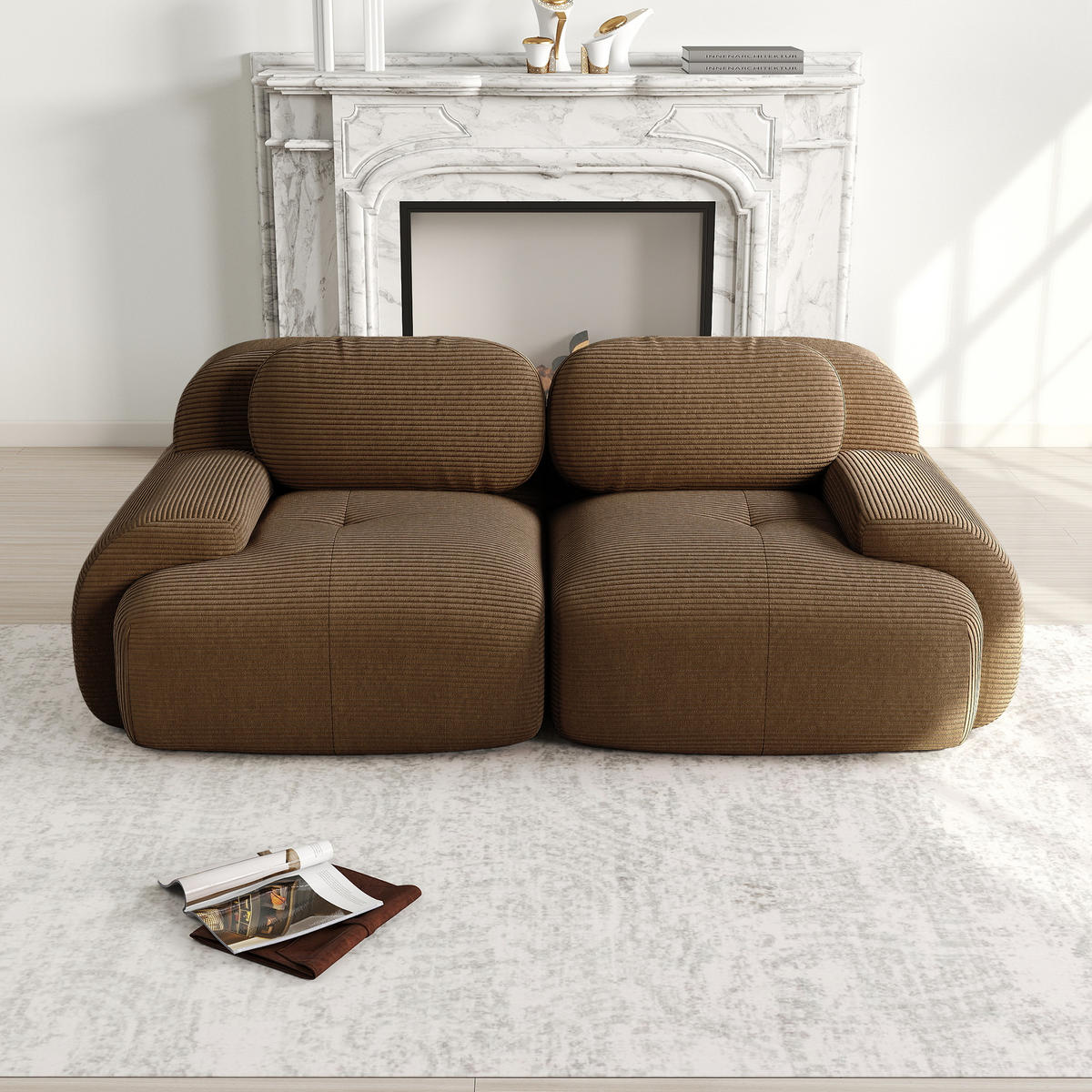 2-SITZER Sofa 208x103x75 cm aus Cordstoff modular ohne Gestell, braun - Braun, Textil (103/75/208cm)
