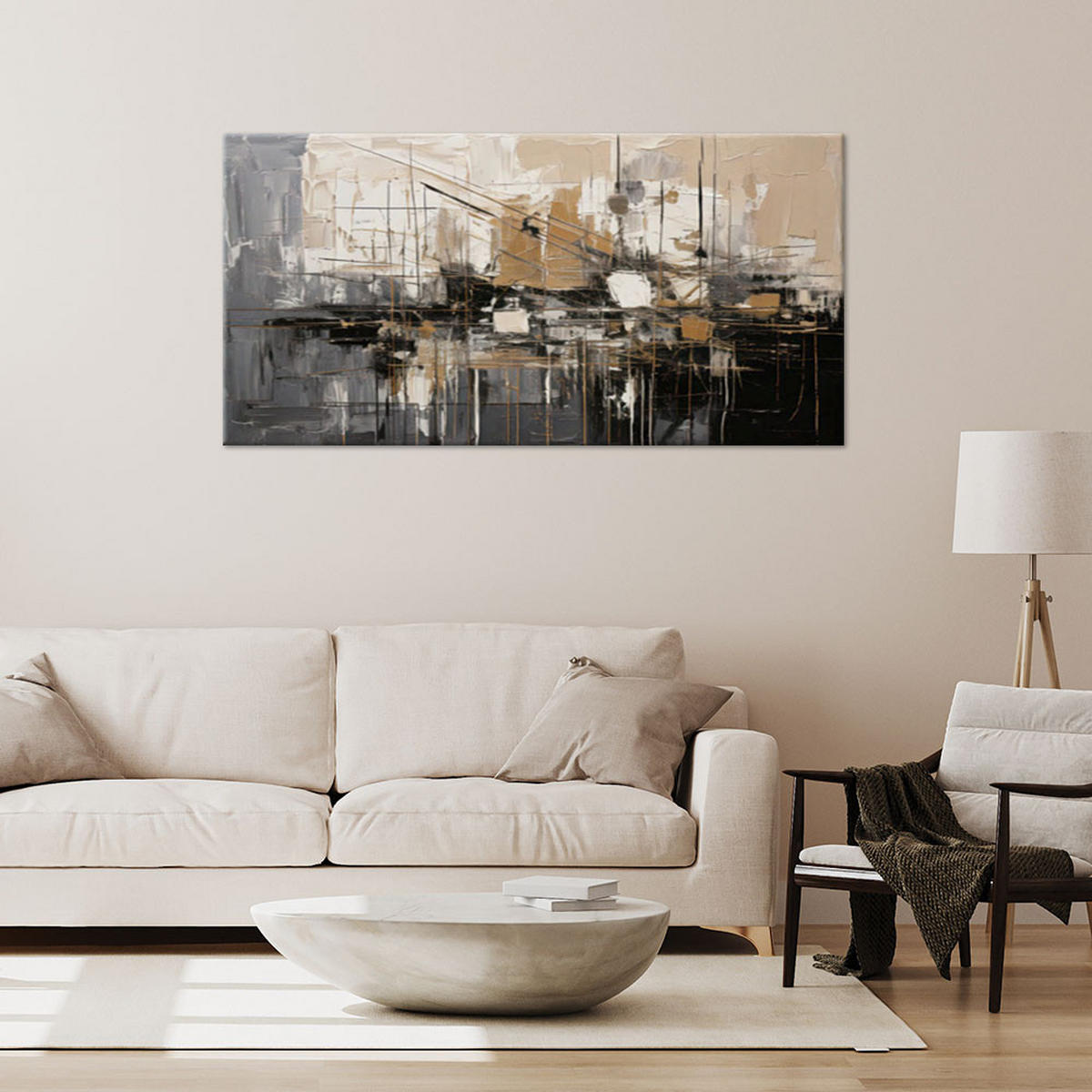 LEINWANDBILD Abstraktion Stadt Geometrisch 100x50cm - Grau, Textil (100/50cm) - Feeby