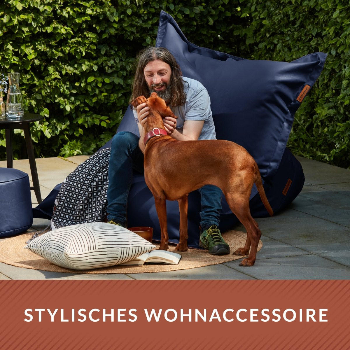 INDOOR RIESEN SITZSACK XXL Kunstleder - Dunkelblau, Textil (140/25/180cm) - Green Bean