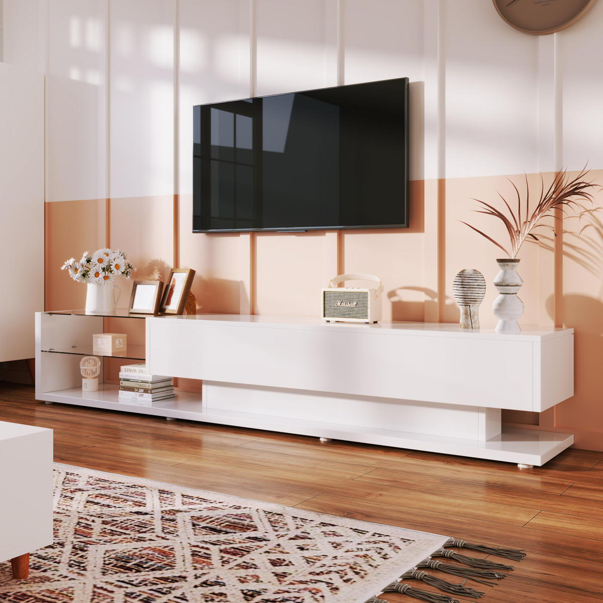 TV-SCHRANK in Weiß Hochglanz mit 2 Schubladen und LED 170/38/36 cm - Weiß, Holzwerkstoff (170/38/36cm) - Redom